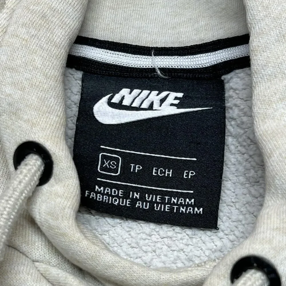 Nike Hoodie Kids XS Beige Fleece Pullover Kangaroo Pocket Swoosh Logo Sweatshirt